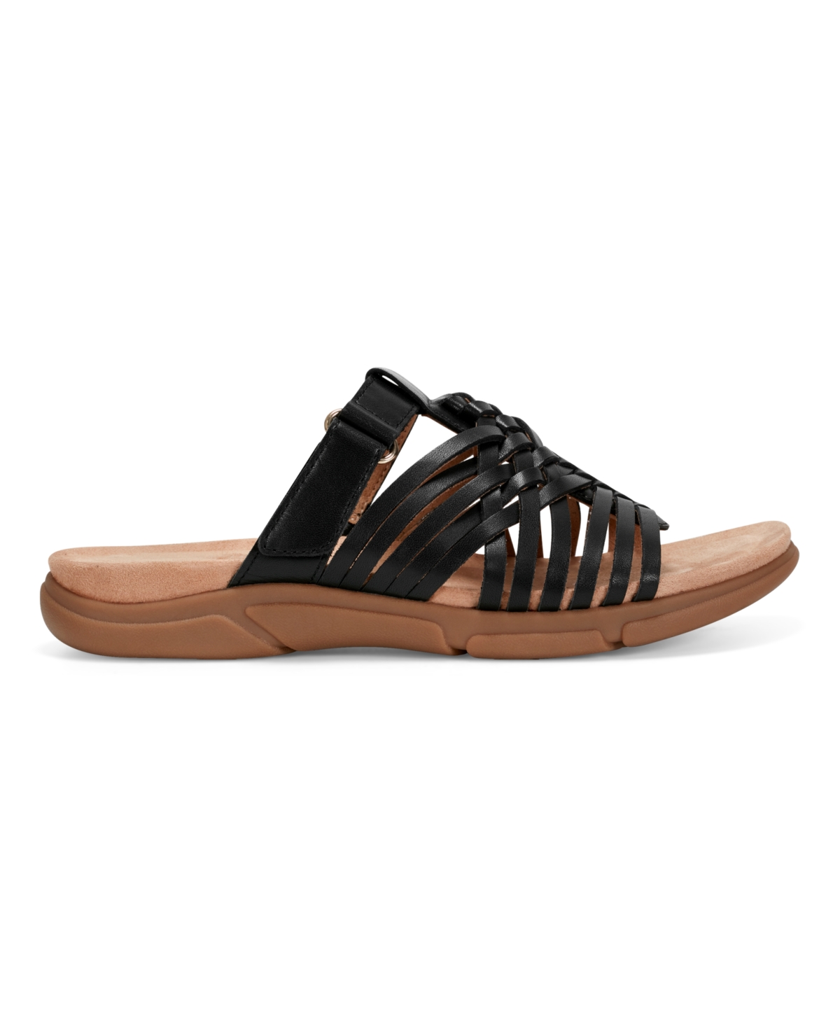 Shop Easy Spirit Women's Mindi Woven Flat Slide Sandals In Black Leather