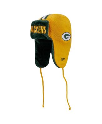 New Era - Men's Gold Green Bay Packers Helmet Head Trapper Knit Hat