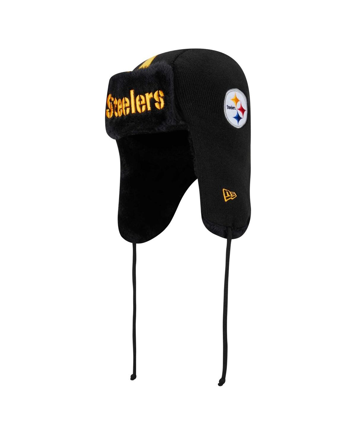 New Era Men's Black Pittsburgh Steelers Helmet Head Trapper Knit Hat - Black