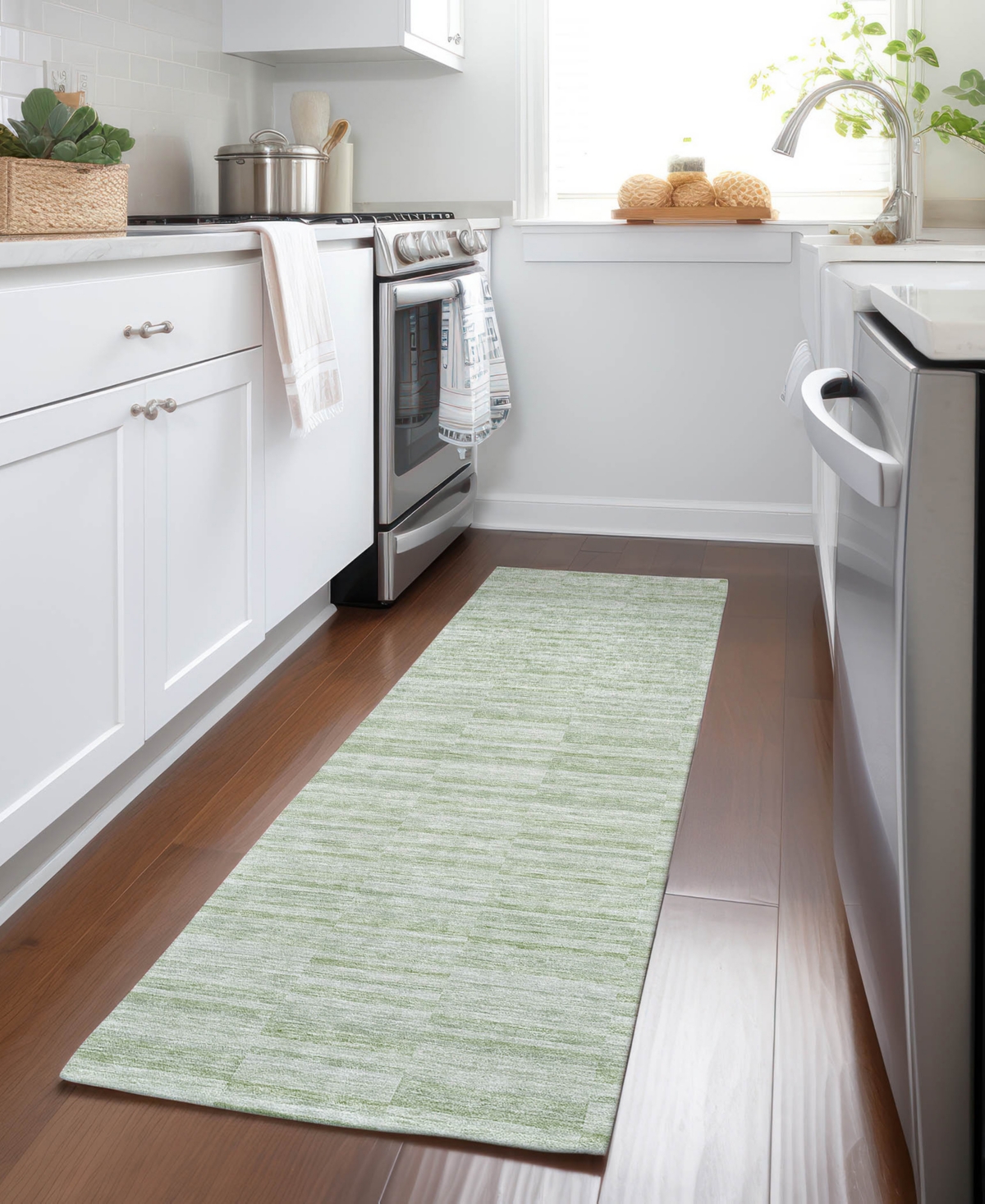 Addison Chantille Machine Washable Acn817 2'3"x7'6" Runner Area Rug In Sage