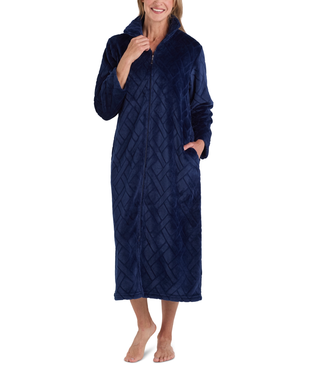 Petite Zip-Front French Fleece Robe - Deep Emerald