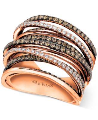 Le Vian - Chocolate Diamond & Vanilla Diamond Wide Width Multirow Crossover Ring (1-3/4 ct. t.w.) in 14k Rose Gold