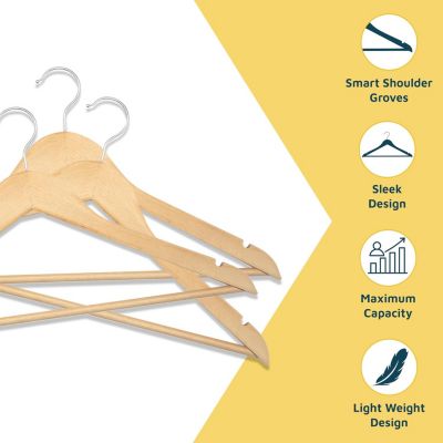 Wooden hanger set of 50 with non-slip design & 360° swivel hook—perfect for suits, coats, pants, jackets & dresses. Space-saving & durable