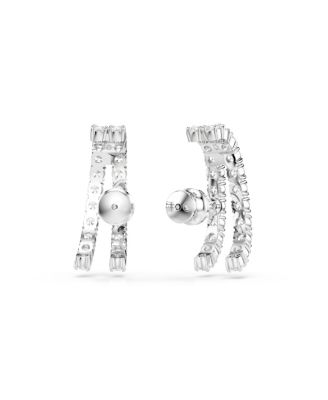 Matrix White, Rhodium Plated Round Cut Cuff Earrings