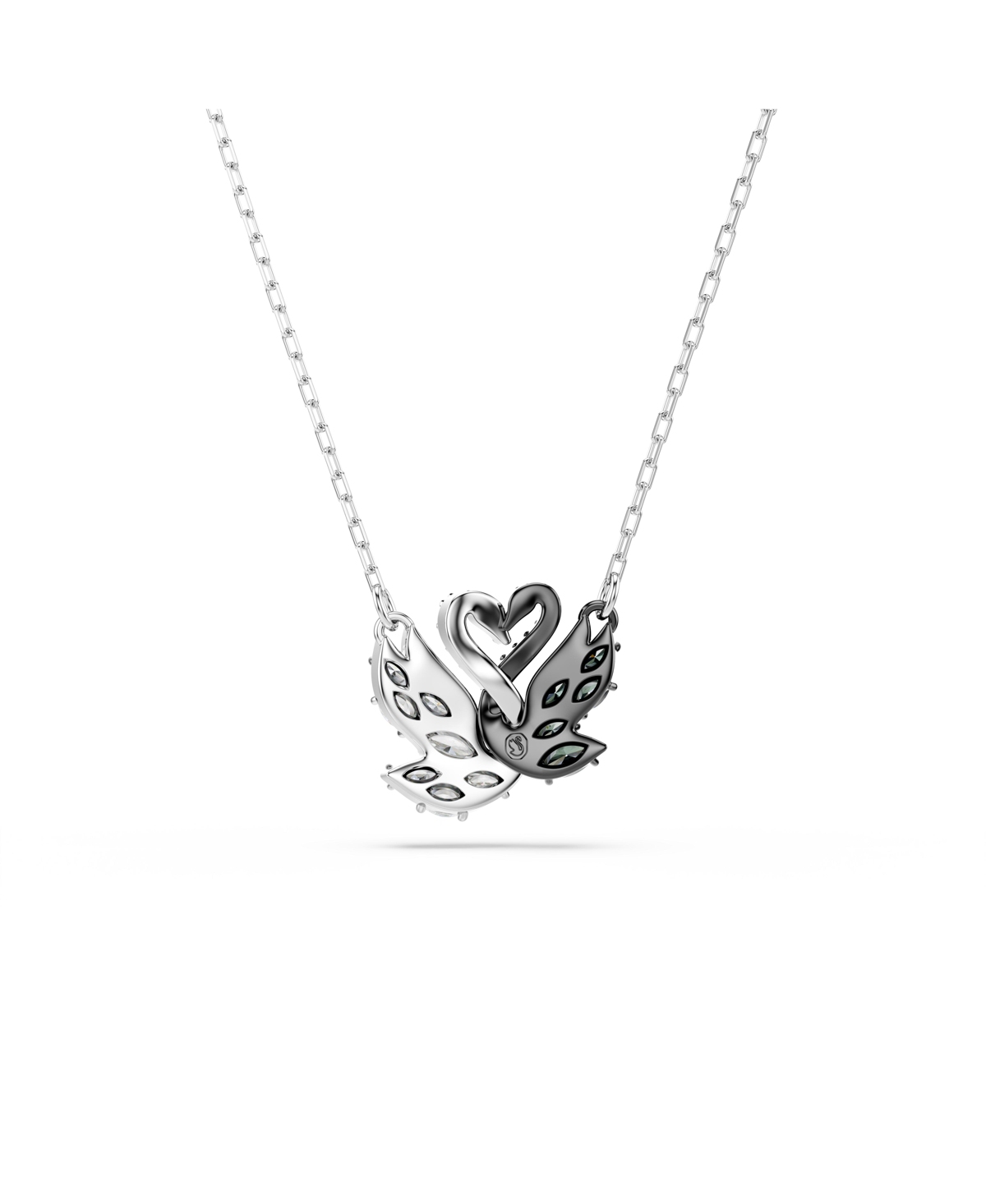 Swarovski Two-tone Swan Pendant Necklace In Black,silver