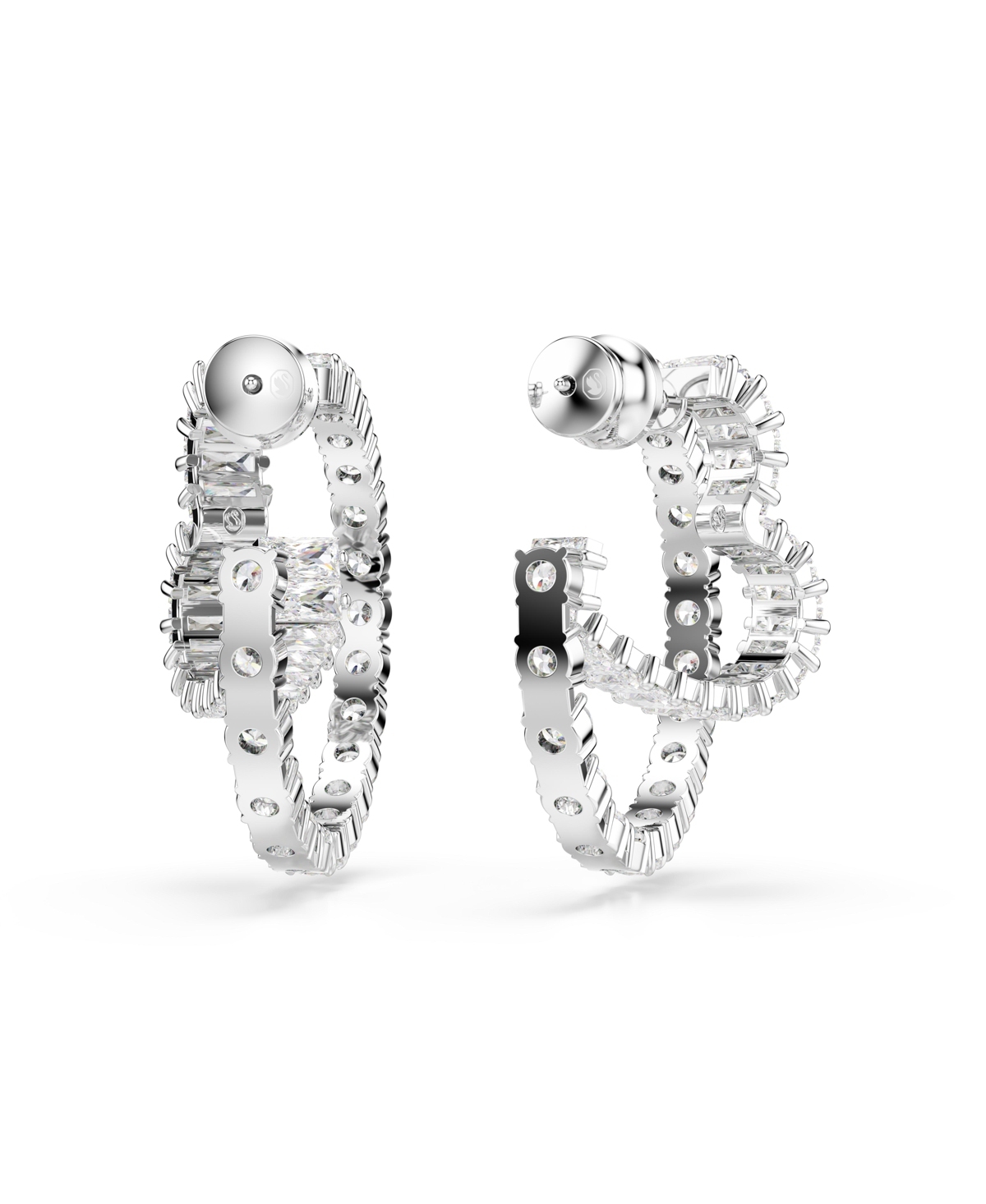 Swarovski Mixed Cut Matrix Heart Hoop Earrings In Clear,silver
