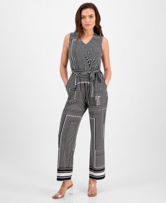I.N.C. International Concepts - Petite Geometric Tie-Waist Sleeveless Jumpsuit