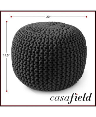 Round Pouf Ottoman, Navy Blue - 20" Dia x 14.5" High Cotton Knit Foot Stool - Boho Floor Pouffe for Living Room