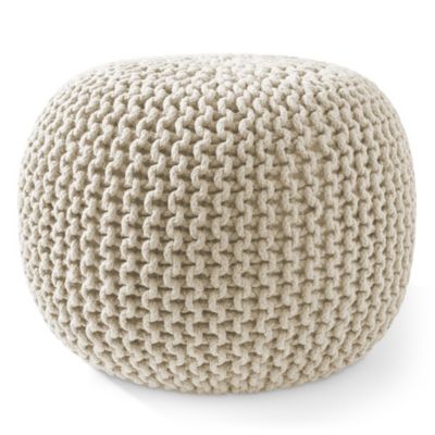 Round Pouf Ottoman, Natural - 20" Dia x 14.5" High Cotton Knit Foot Stool - Boho Floor Pouffe for Living Room