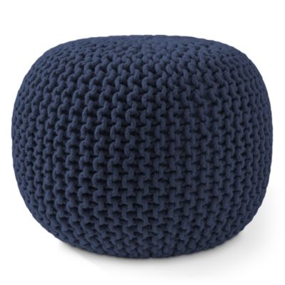 Round Pouf Ottoman, Natural - 20" Dia x 14.5" High Cotton Knit Foot Stool - Boho Floor Pouffe for Living Room