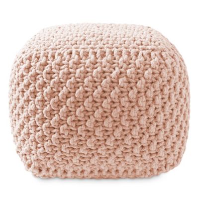 Square Pouf Ottoman, Light Gray - 18.5" W x 18.5" D x 14.5" H Cotton Knit Foot Stool - Boho Floor Pouffe for Living Room