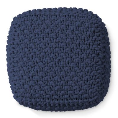 Square Pouf Ottoman, Light Gray - 18.5" W x 18.5" D x 14.5" H Cotton Knit Foot Stool - Boho Floor Pouffe for Living Room