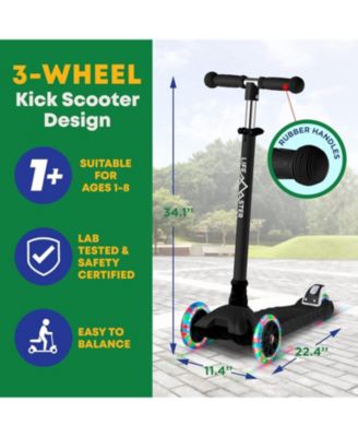 Mini 3-Wheel Kids Scooter with LED light-up wheels, 4-height adjustable handlebar, anti-slip deck & safety brake, for ages 2+, teal