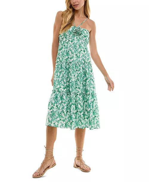 juniors' floral halter-neck midi dress