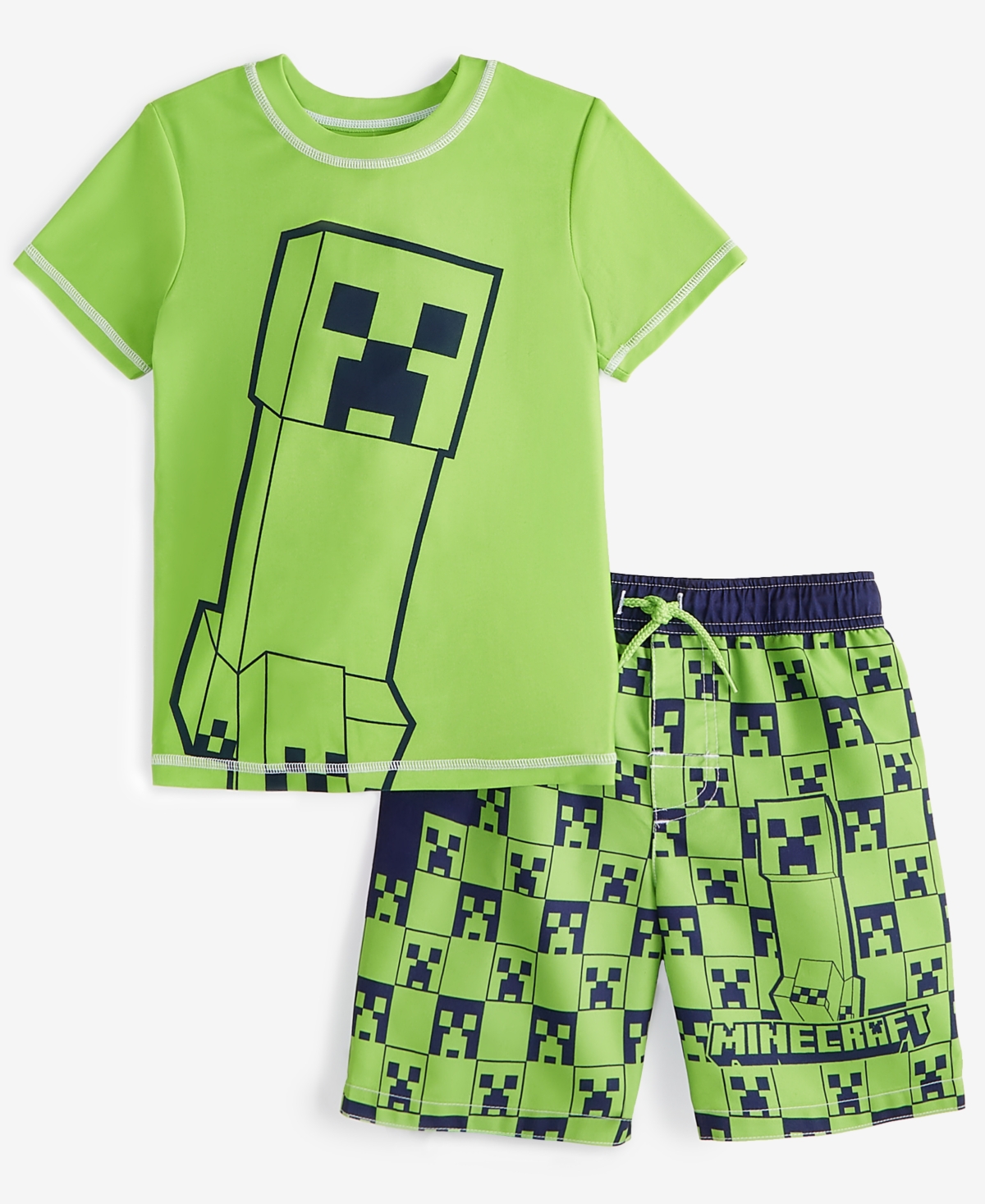 MINECRAFT LITTLE BOYS RASH GUARD & SWIM TRUNKS TWO-PIECE SWIMSUIT 