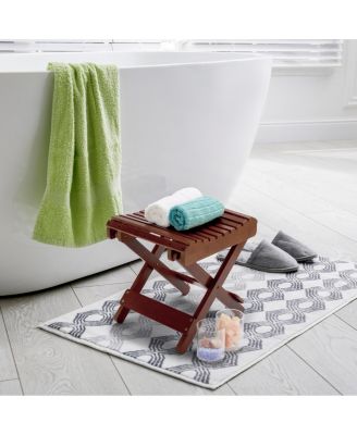 Bamboo Folding Step Stool Bench - Great for Bathroom, Spa, Sauna, Wooden Seat