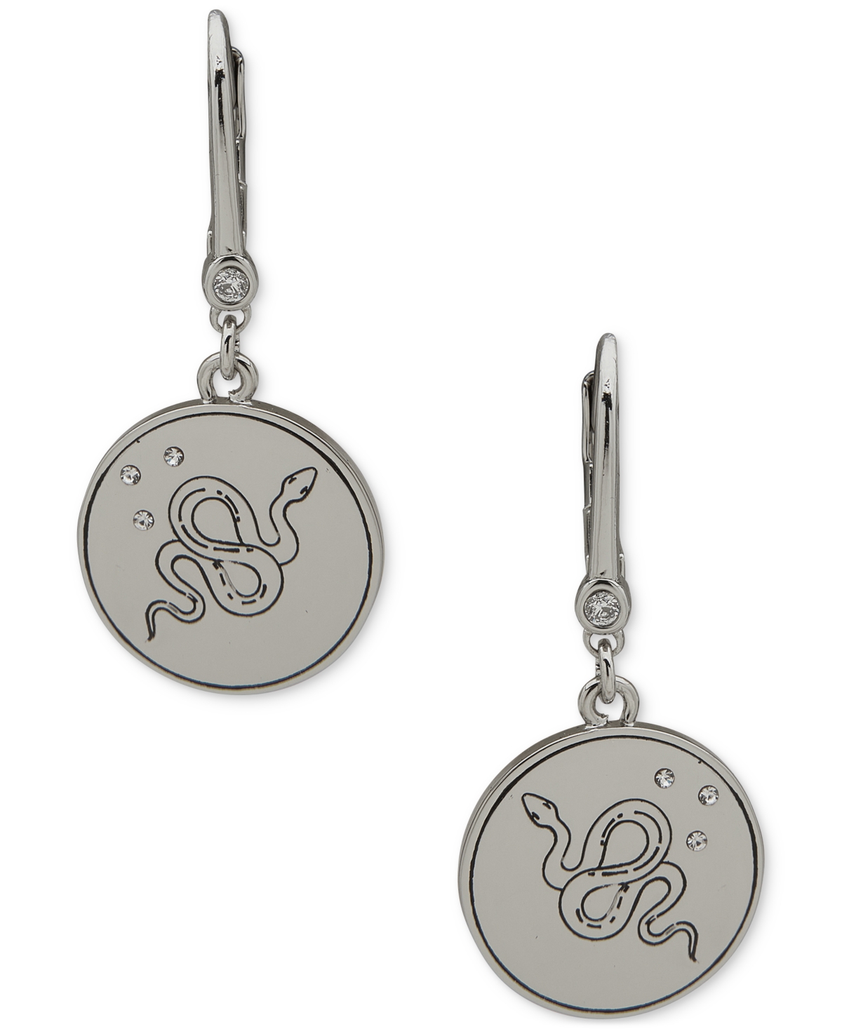Dkny Silver-tone Pave Snake Coin Drop Earrings In Crystal