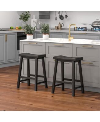 Set of 4 Wooden Ergonomic Saddle Counter Height Bar Stools