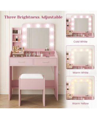 Vanity Desk with Mirror and Lights, Makeup Vanity with Power Outlet