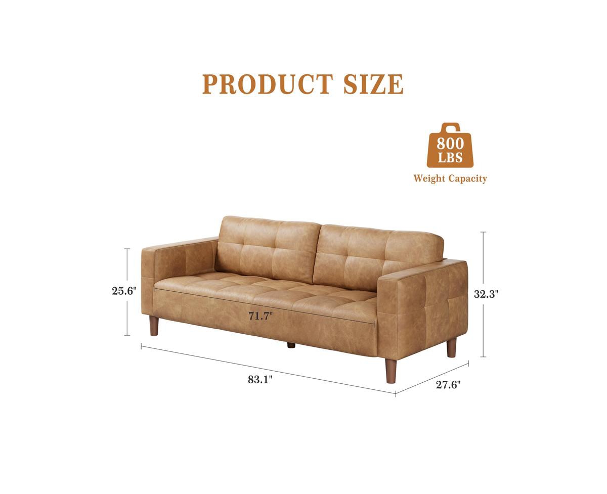 gaomon 3-Seater Sofa Couch, 83" Wide Faux Leather Sofa Couch with Spring Cushion, Modern Sofa with Deep Seats and 2 Removable Back Cushions