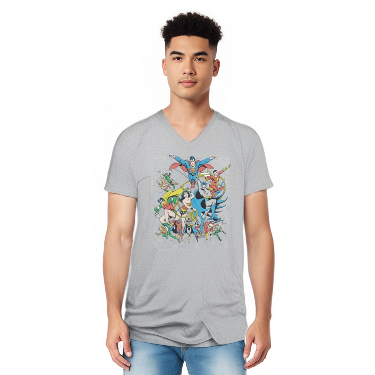 Men's Dc Comics Green Arrow Green Arrow Short Sleeve Adult V Neck Premium Cotton Tee / T-Shirt - Medium grey