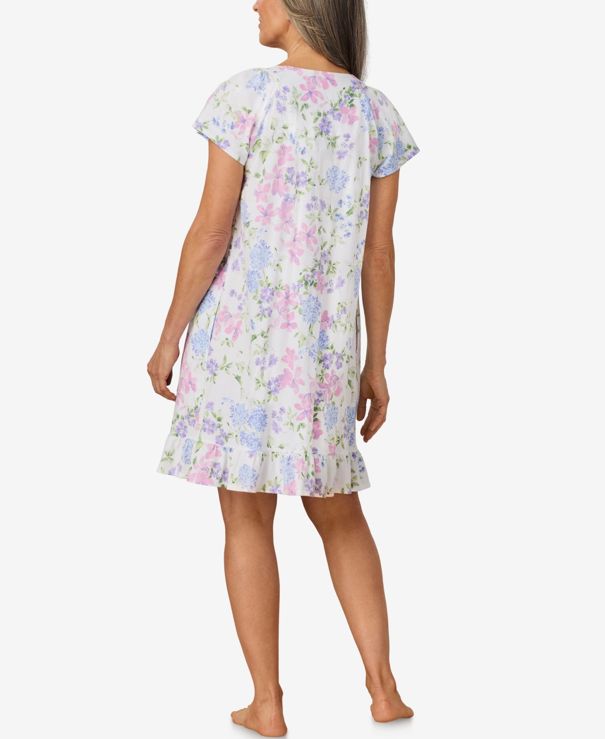 Aria Women's Short Cap Sleeve Nightgown In White Floral