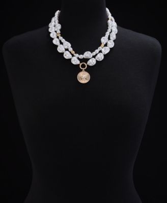 Gold-Tone Crystal Disc & Imitation Pearl Layered Pendant Necklace, 16" + 3" extender, Exclusively at Macy's