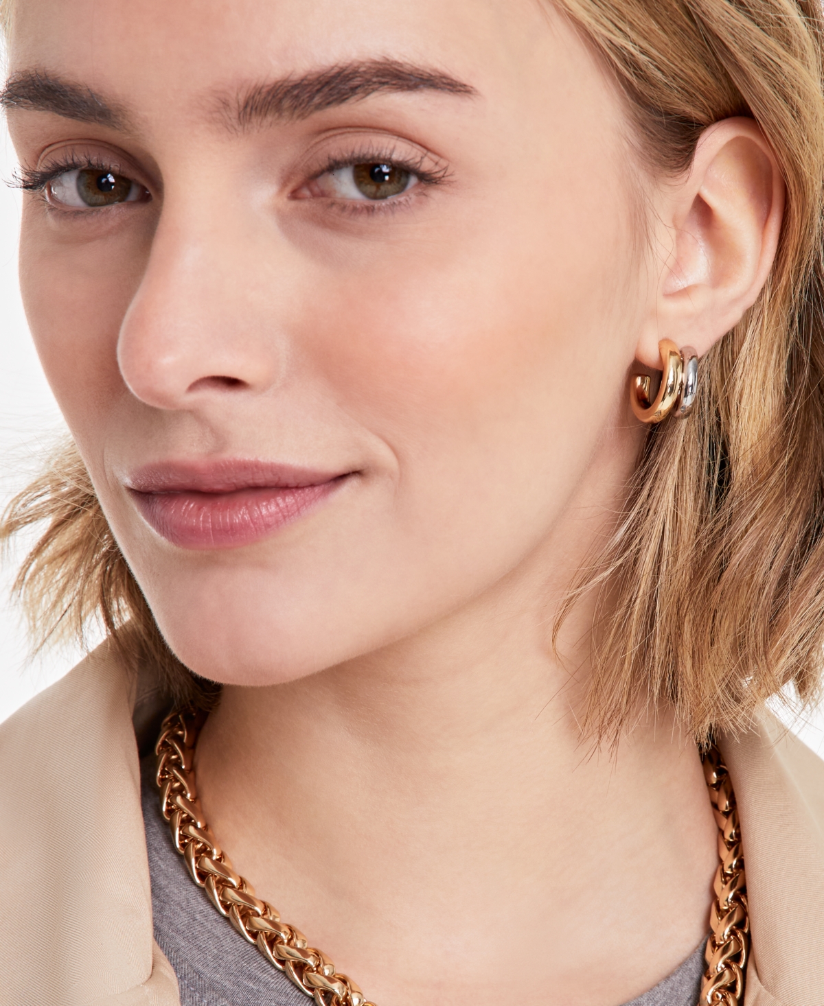 On 34th Two-tone Double Hoop Earrings, Exclusively At Macy's In Multi