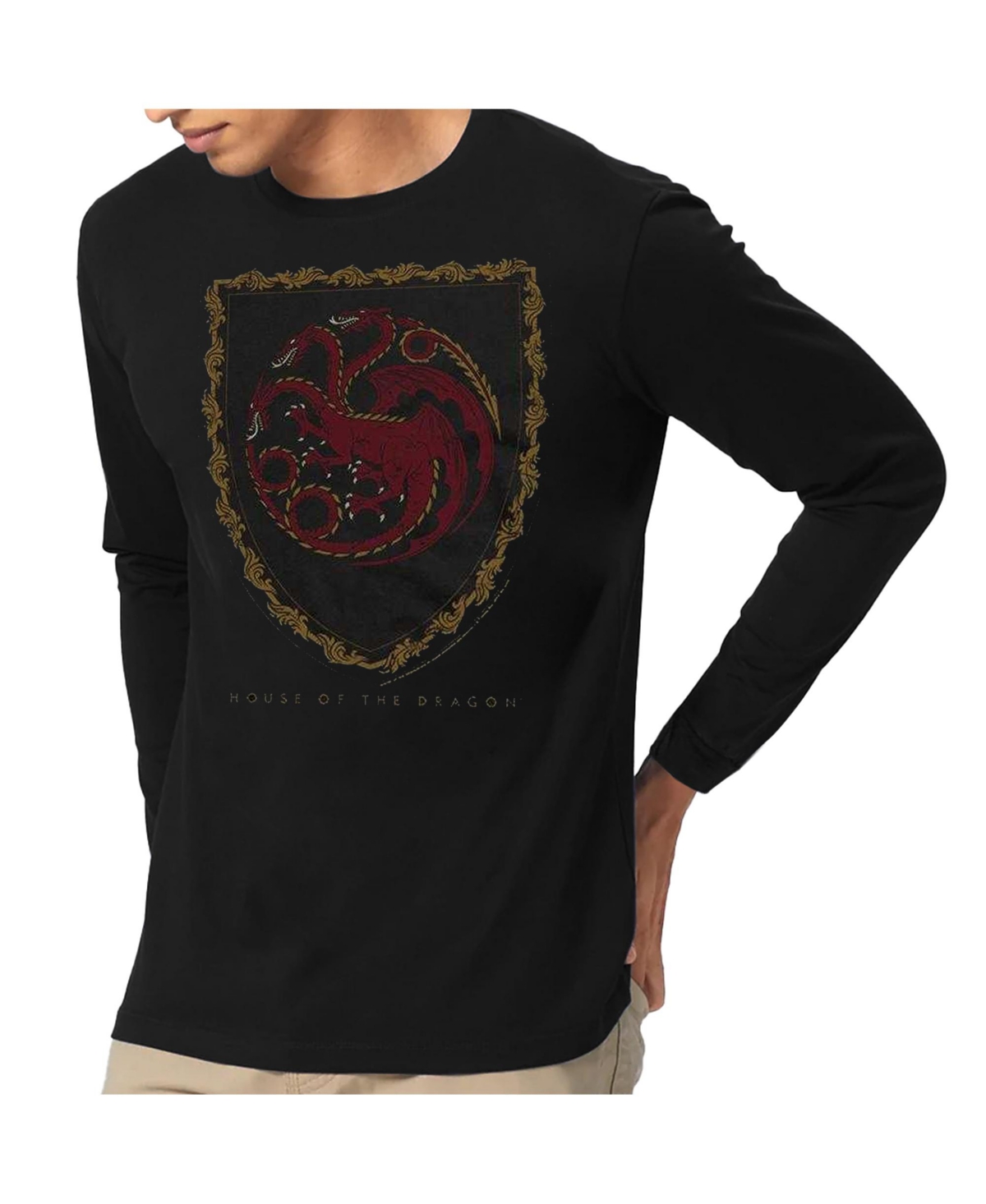 Mens Dragon Shield Vintage Dark Long Sleeve Adult Tee / T-Shirt - Black
