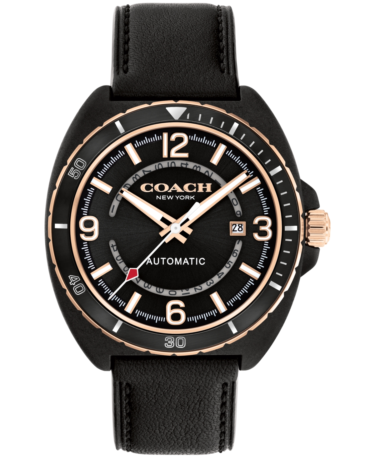 Coach Men's Charter Automatic Black Leather Strap Watch 44.5mm - Black