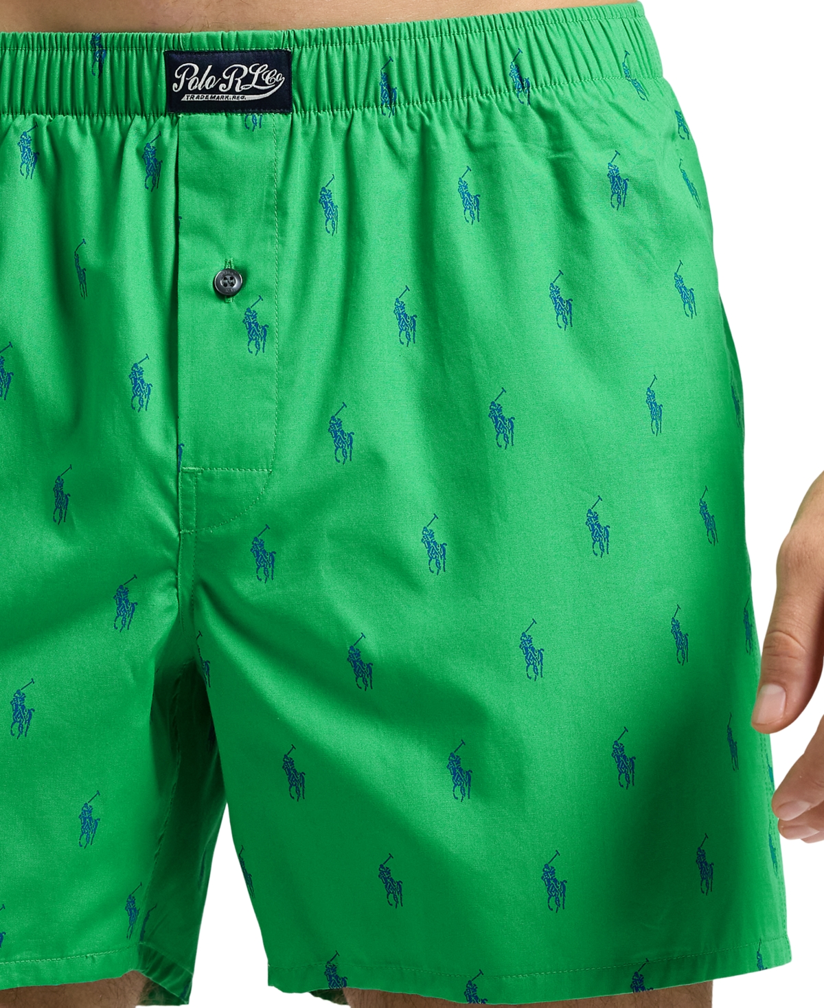 Polo Ralph Lauren Signature Pony Cotton Boxer In Grasshopper Green,rugby Royal Aopp