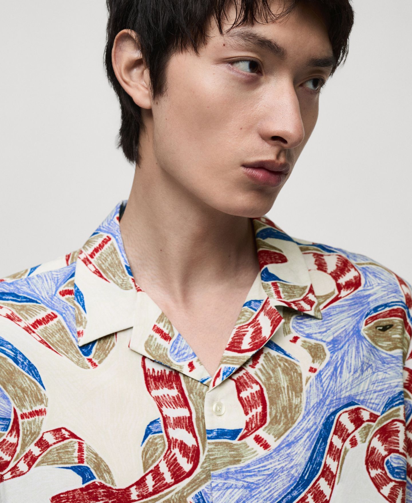 Мужская рубашка Mango Slim-Fit Printed, цвет: Красный — фото 3