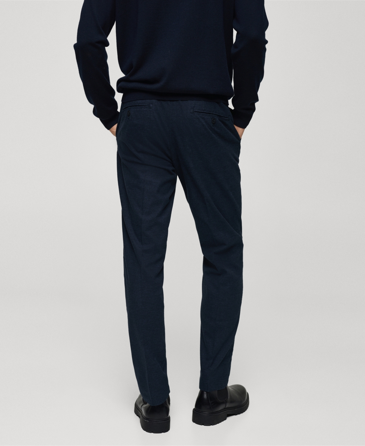 Mango Regular Fit Navy Flat Front Textured Stretch Cotton Pants In Indigo Blue