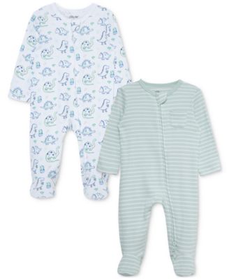 Little Me - Baby Boys Dino Cotton Footed Coveralls, 2 Pack