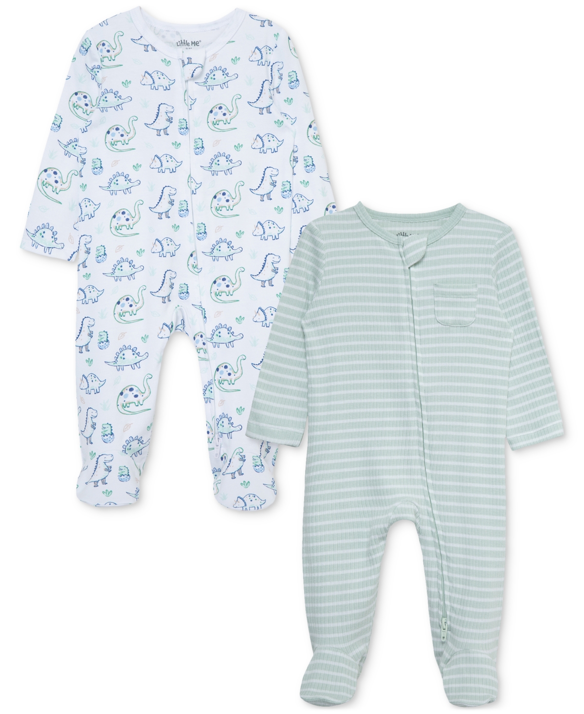 Little Me Baby Boys 2-Pack Dino Cotton Footed Coveralls - Green