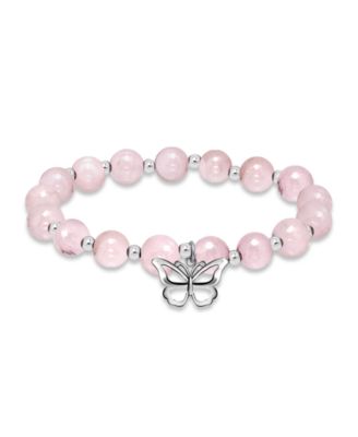 Silver-Plated Beaded Butterfly Charm Stretch Bracelet