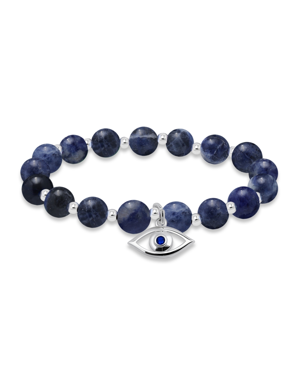 Macy's Silver Plated Beaded Evil Eye Charm Stretch Bracelet In Sodalite,silver