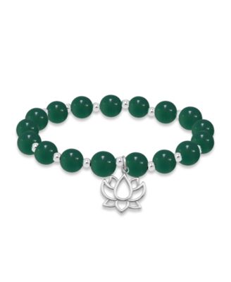 Silver-Plated Beaded Lotus Charm Stretch Bracelet
