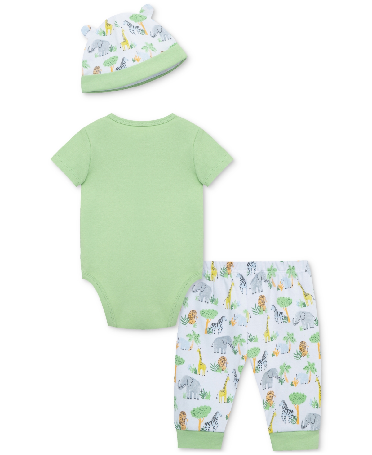 Shop Little Me Baby Boys Jungle Cotton Bodysuit, Pant & Hat, 3 Piece Set In Green