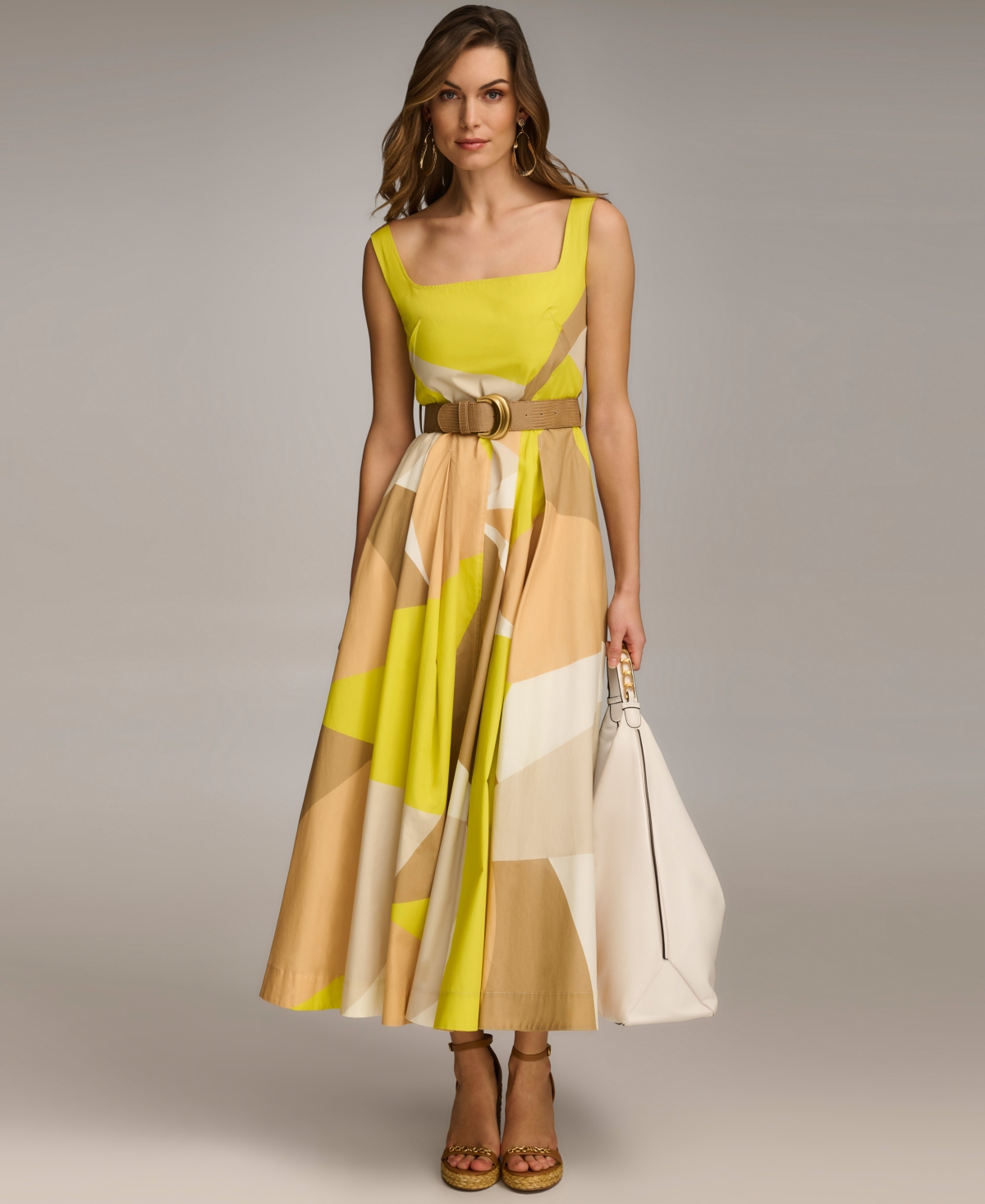 Shop Donna Karan Petite Printed Belted Dress In Fawn Multi