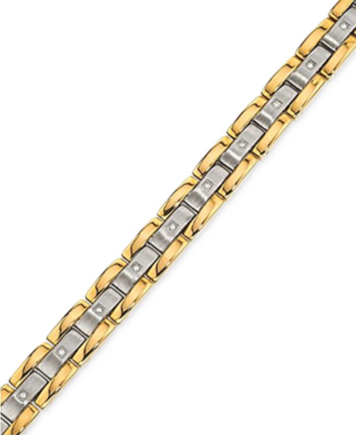 Macy's - Men's Diamond Accent Bracelet in Stainless Steel and Yellow IP