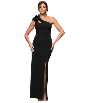 XSCAPE - Women's One-Shoulder Flower Side-Slit Dress