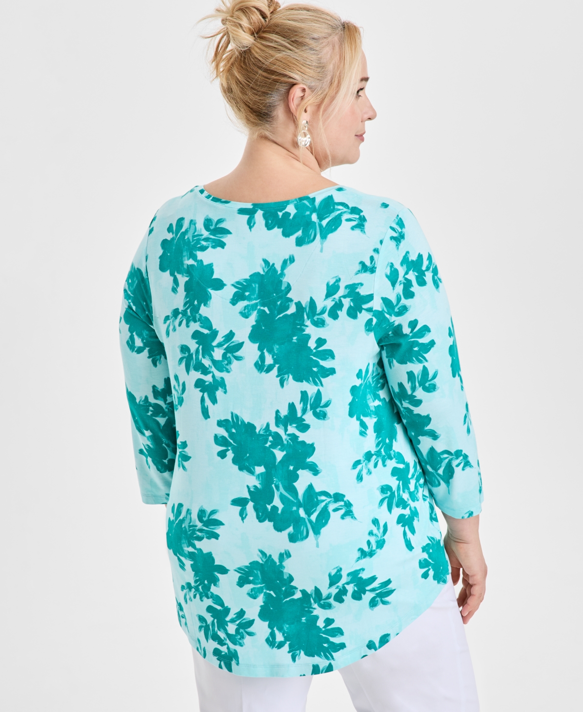 JM COLLECTION PLUS SIZE SCOOP-NECK 3/4-SLEEVE TOP, EXCLUSIVELY AT MACY'S 