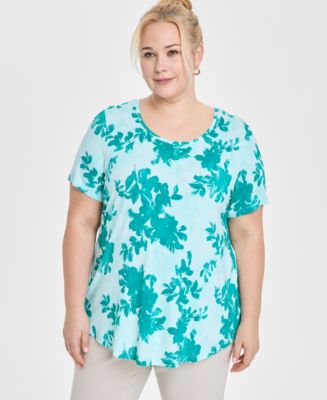 売れ筋商品|||ジェイエムコレクション カットソー トップス レディース Plus Size Scoop-Neck Sleeveless Top, Exclusively at Macy's Palm Frond JM Collection Scoop Neck Plus Size Shirts & Tops - Macy's