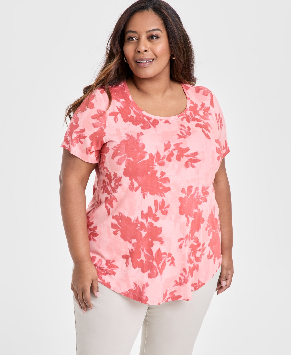 Jm Collection Plus Size Scoop-neck Short-sleeve Top, Exclusively At Macy's In Pink Crystal