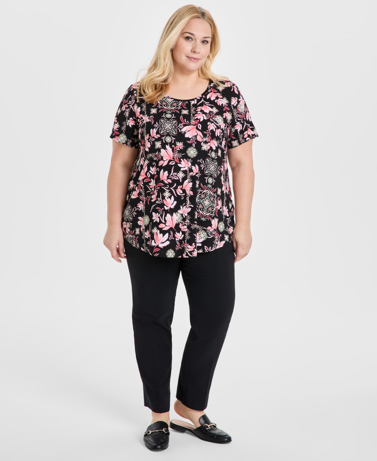 JM COLLECTION PLUS SIZE SCOOP-NECK SHORT-SLEEVE TOP, EXCLUSIVELY AT MACY'S 