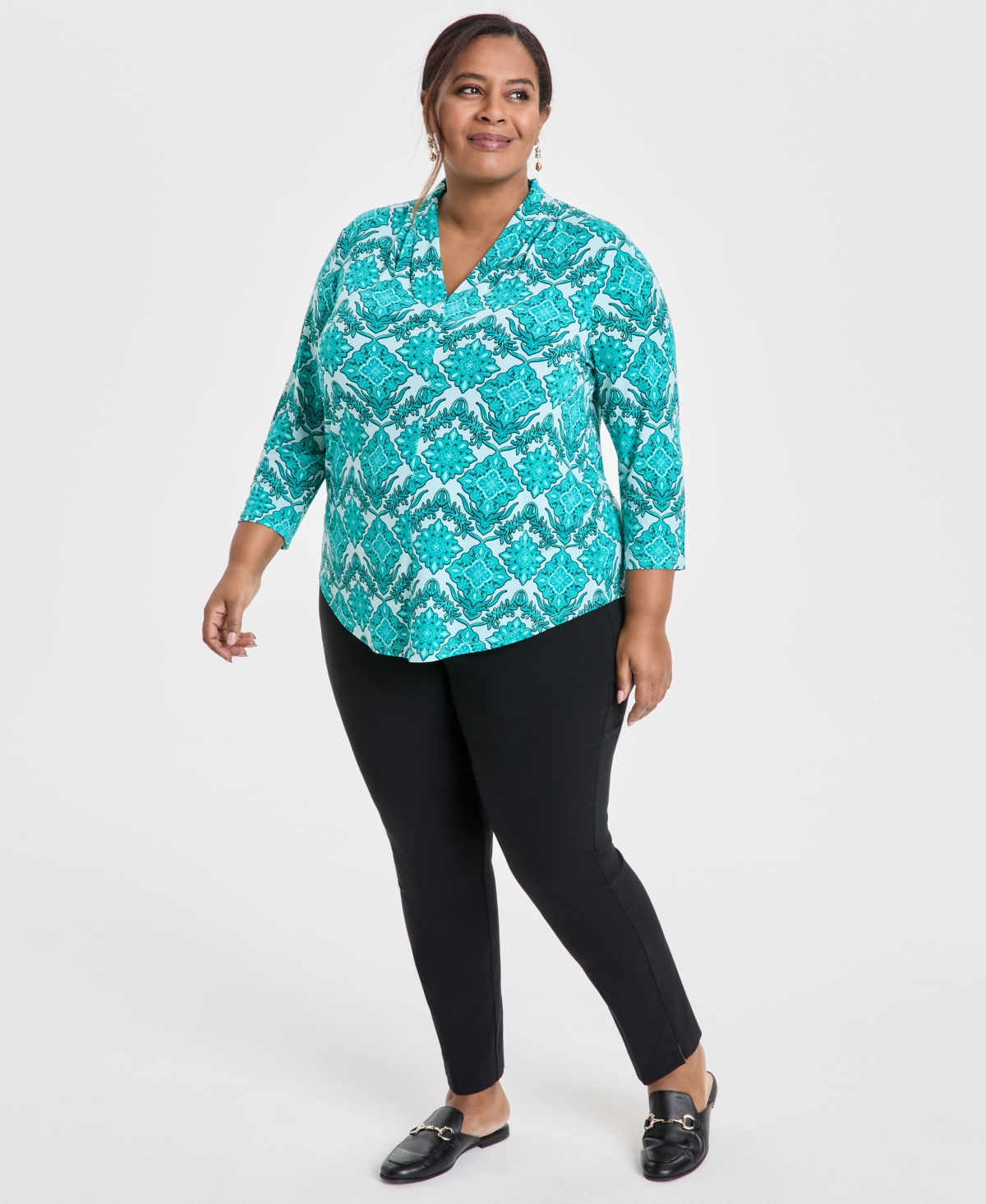 Jm Collection Plus Size Printed 3/4-sleeve Top, Exclusively At Macy's In Tear Drop