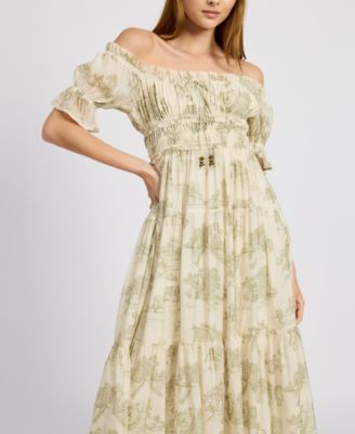 knee length dresses for ladies White Satin Cream Wrap Dress Midi Flutter Sleeves M main image 1