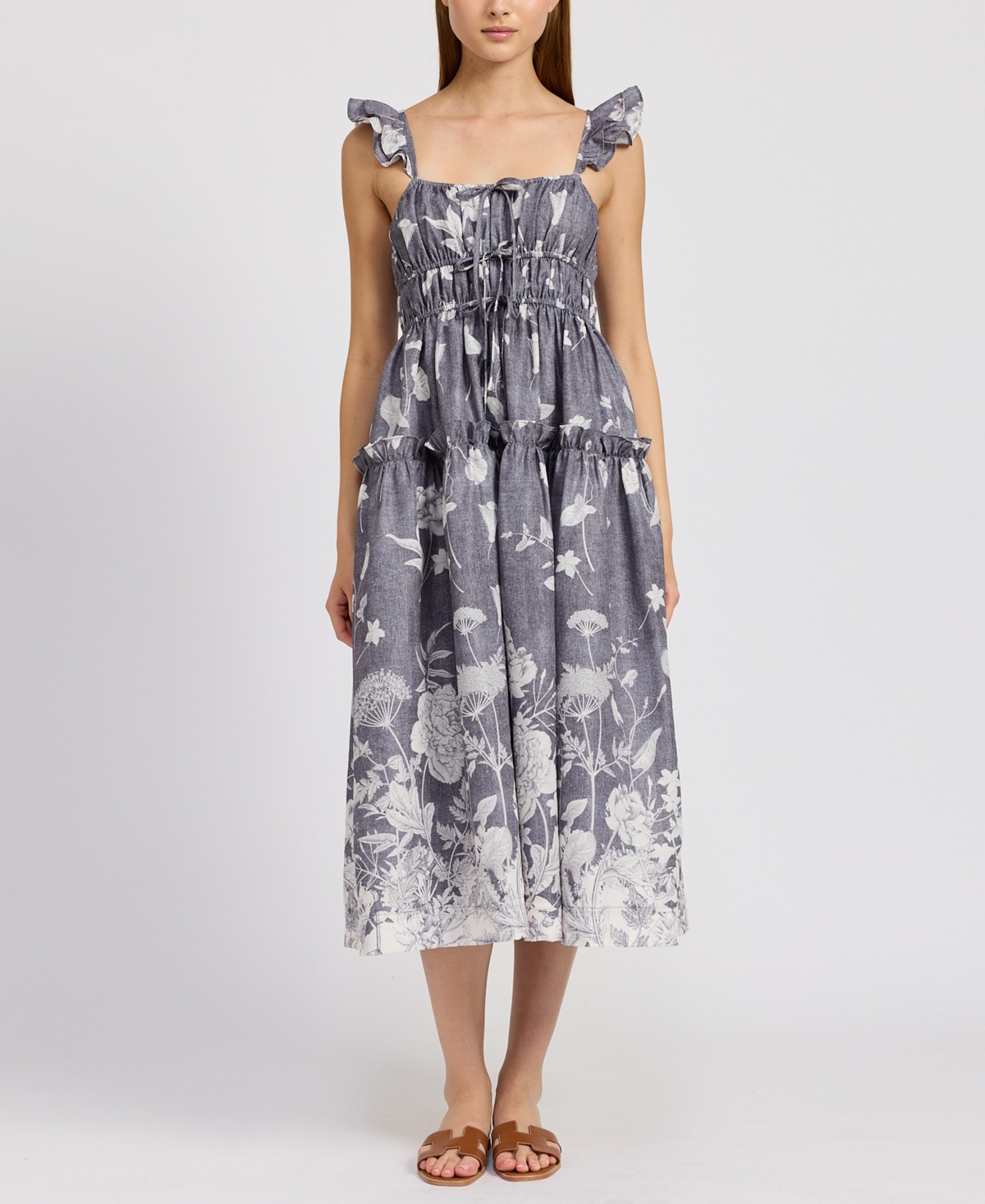 En Saison Women's Sydney Floral-print Midi Dress In Washed Blue Ivory