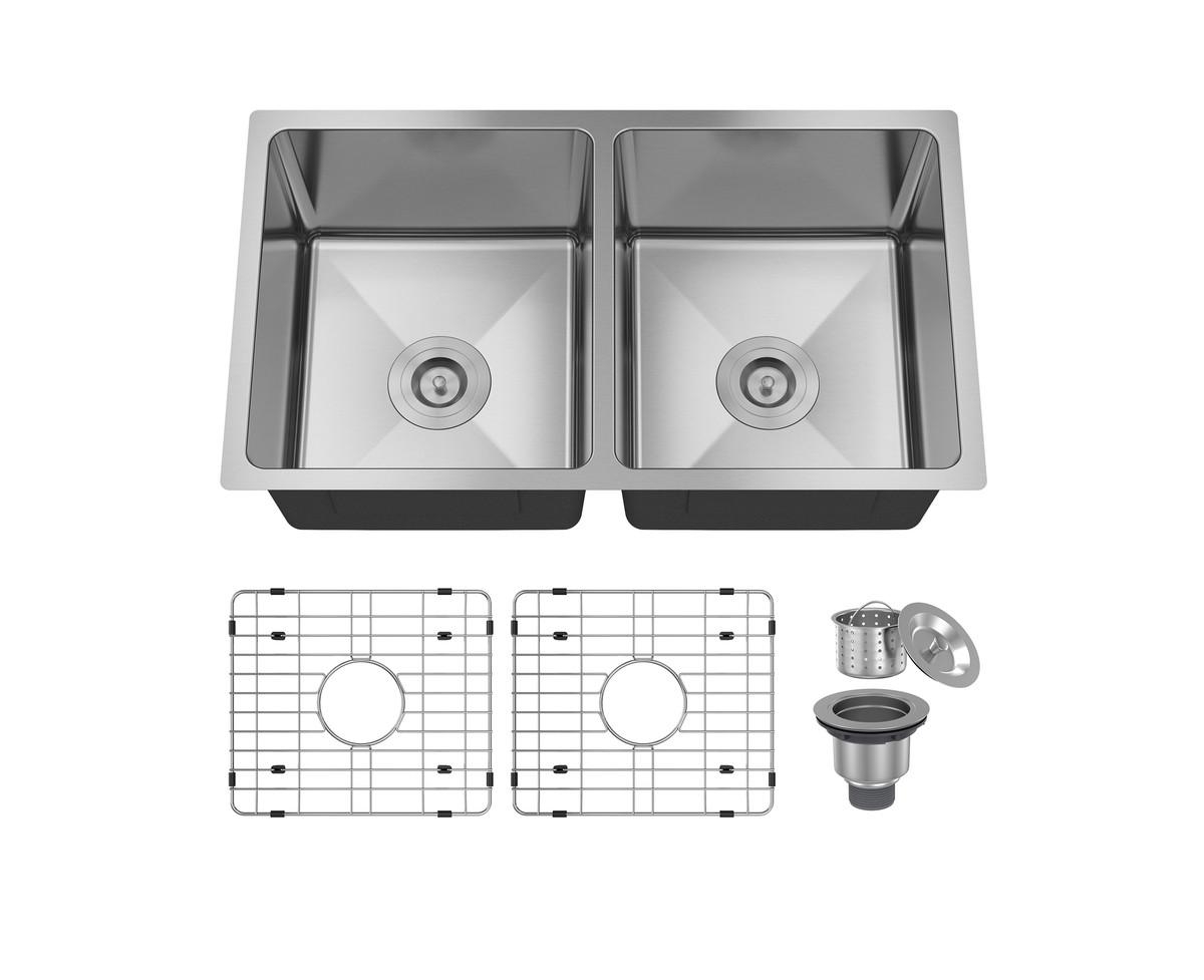 31inch L x 18inch W Double Basin Undermount Kitchen Sink - Brushed nickel